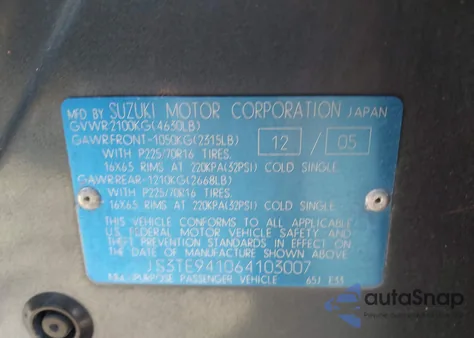 2006 Suzuki Grand Vitara from USA, damaged, VIN JS3TE941064103007